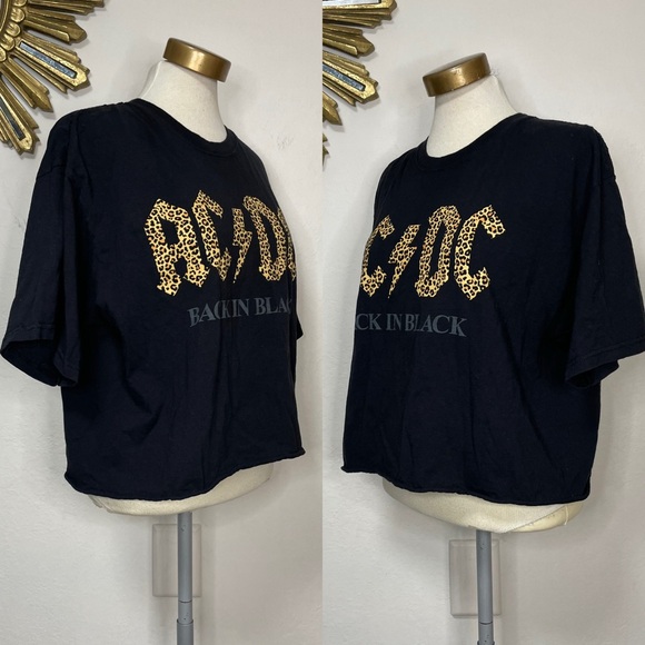 AC/DC Back In Black Crop Tee Shirt - Picture 2 of 14